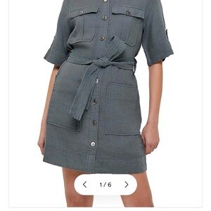 Saba Moss Green Button-Down Linen Mini Dress